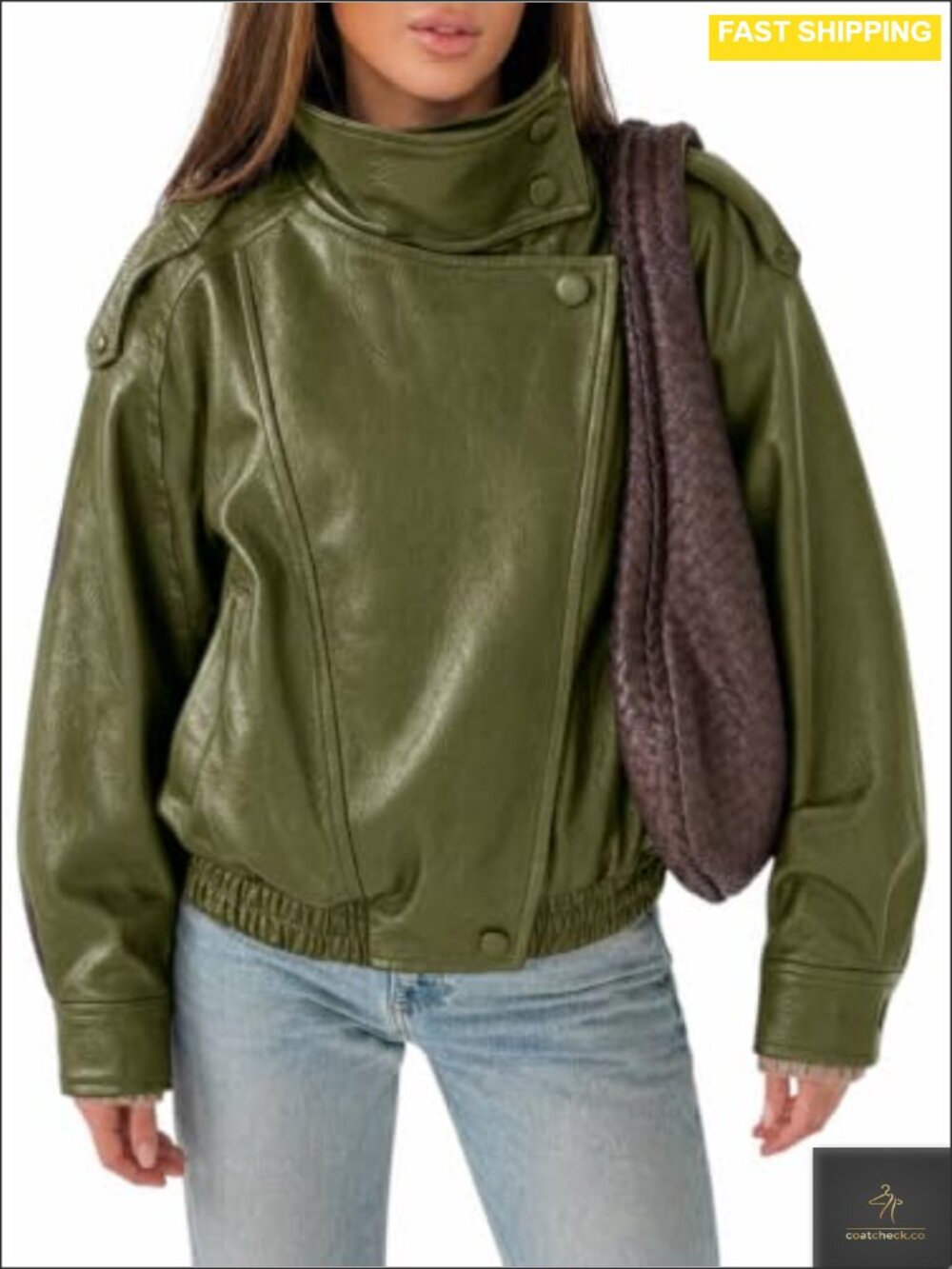 Faux Leather Oversized Zip Up Motor Biker Bomber Jacket